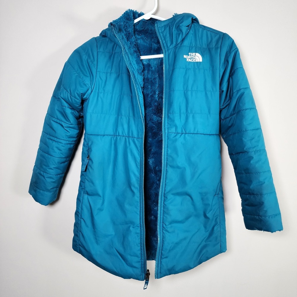 NORTH FACE MossBud Reversible Coat Girls S 7-8‎ Years Parka Jacket Sherpa Winter